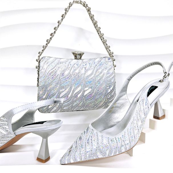 Women's banquet shoe bag set simple bright rhindiamond-decorated pointed stiletto daily commute wear_vogvips.com