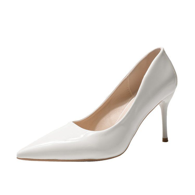 2024 European And American Minimalist High-heeled Glossy Patent Leather Shallow Pointed Toe Sexy Slimming Professional_vogvips.com
