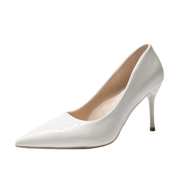 2024 European And American Minimalist High-heeled Glossy Patent Leather Shallow Pointed Toe Sexy Slimming Professional_vogvips.com