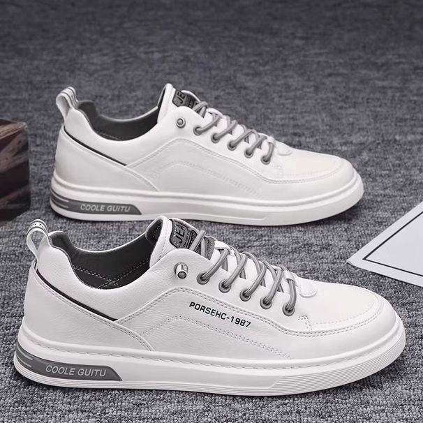 2023 New Leather Men's Sneakers Breathable White Spring And Autumn Sports Trendy Shoes Cross-Border Trade_vogvips.com