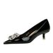 237-K59 Korean Style Fashion Party Women's Thin Mid Heel Slimming Patent Leather Shallow Mouth Pointed Toe Metal_vogvips.com