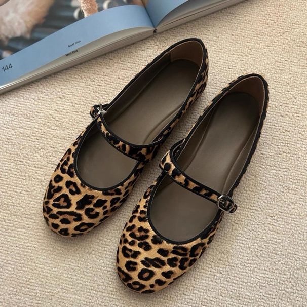 Autumn And Winter Ultra Soft Sole Leopard Print Mary Jane Single Shoes For Women Ballet Style Flat Bottomed Buckle Scoop Shoes Tods Shoes_vogvips.com