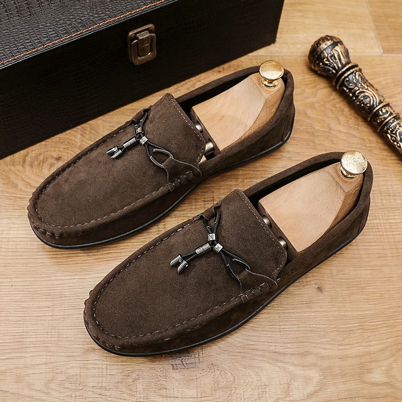 SHLIANG New Men's Driving Shoes New Frosted Suede Slip-On Loafers Casual Leather Shoes Comfortable Breathable Rubber Sole S X0021_vogvips.com