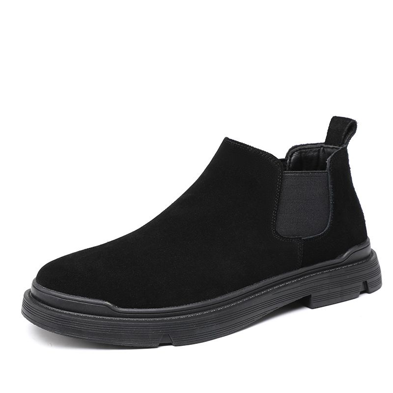 European Warm Series Autumn Winter Black Korean Style Martin Men's Fleece-Lined Youth High-Top Shoes Short Casual British Boots_vogvips.com