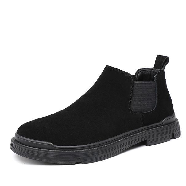 European Warm Series Autumn Winter Black Korean Style Martin Men's Fleece-Lined Youth High-Top Shoes Short Casual British Boots_vogvips.com