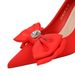 18249-AH33 Korean Style Banquet Women's High Heels Stiletto Shallow Mouth Pointed Toe Satin Bow Single Wedding Shoes_vogvips.com