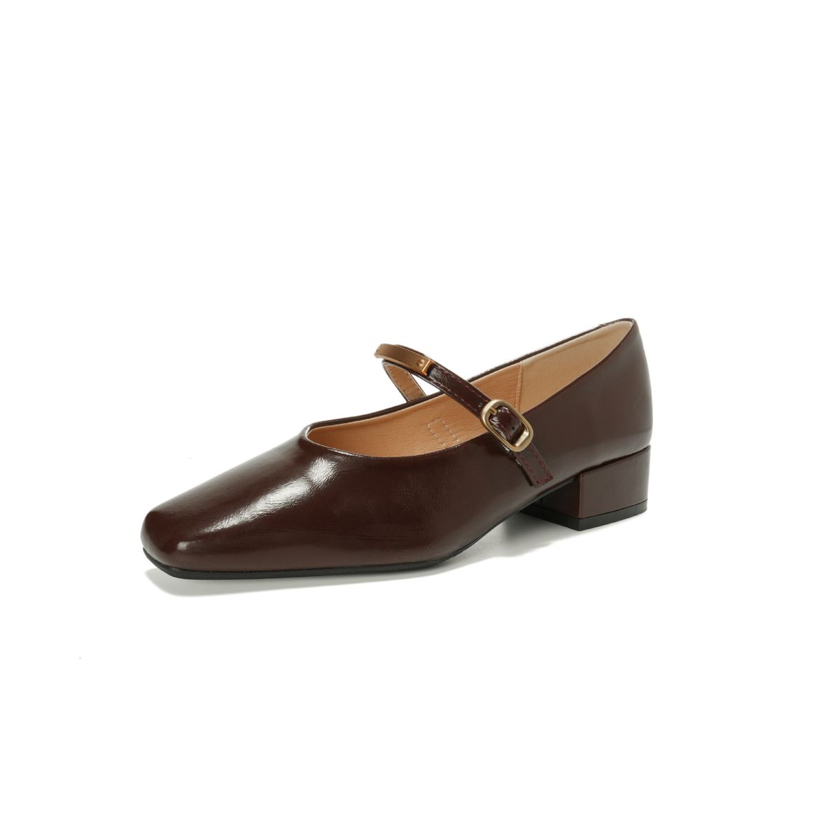 French Square Head Single Shoes Women's Light Mouth Thick Heel With Buckle Mary Jane Shoes_vogvips.com