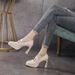 Square Toe High Heels Pumps For Women Elegant Ankle Strap Wedding Shoes Woman Metal Solid Color Thick Heeled Shoes_vogvips.com