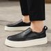Fashion Youth Latest Trend Men Leather Casual Outdoor Shoes Platform Loafers Slip-on High Quality White Minimalist Thick Bottom Sneakers_vogvips.com