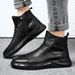 European Warm Series All Black Chef Kitchen Sports Casual Leather Plus Velvet Warm Cotton Men's Shoes Winter_vogvips.com