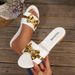 Women's Fashionable Round Toe Flat Sandals Slippers With Bow Buckle Versatile Solid Color Decoration_vogvips.com