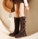 Suede Cowhide Suede MIU Family Knight Belt Buckle High, Knee Length Boots, Brown Western Cowboy Boots_vogvips.com