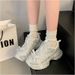 Women's Chunky Platform Sneakers - Rhinestone Studded Retro Dad Shoes With Cross Lace-Up | Thick Cushioned Sole For Streetwear & Hiking_vogvips.com