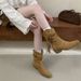 Miting Vintage Brown Western Cowboy 2026 New Style Woven Chunky Heel Pointed Toe Mid-Calf Women's Tassel Stacked Boots_vogvips.com