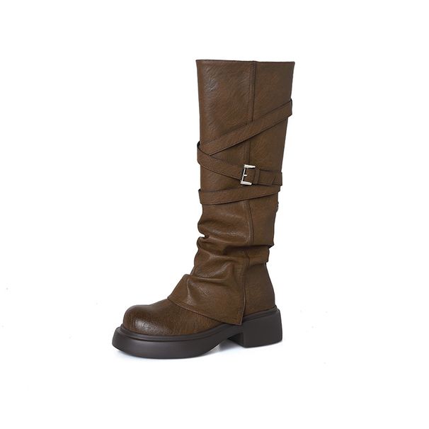 Brown Melad Long For Women Thick Sole High Tube Autumn Winter Western Cowboy Boots_vogvips.com