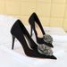 18249-H52 European And American Women's Stiletto Ultra High Heels Satin Shallow Mouth Pointed Toe Rhinestone Rose Flower_vogvips.com
