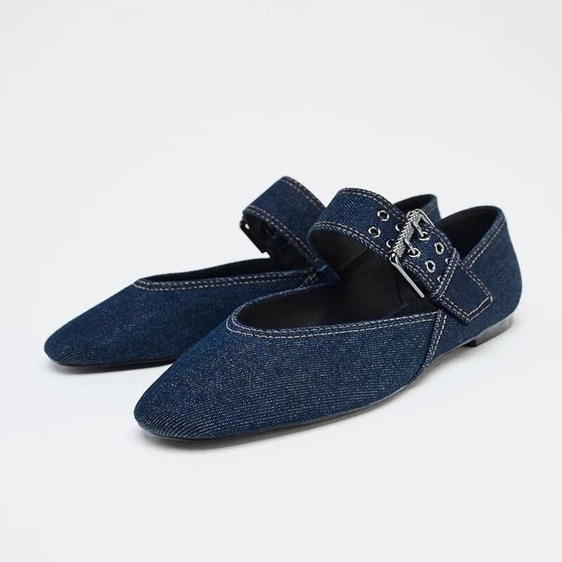 ZA 2026 New Black Strap Buckle Mary Jane Flat Ballet For Women, Round Toe Shallow Mouth Single Shoes_vogvips.com