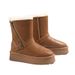Genuine Leather Snow Boots For Women, High Tube, New Winter Style, Fleece Lined, Thickened, Warm, Mid-Calf, Non-Slip,_vogvips.com
