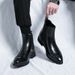 plus Size Men's High Top Leather Boots Pointed Toe Slip-On Autumn Winter Martin Chelsea Boots with Red Sole British Casual_vogvips.com