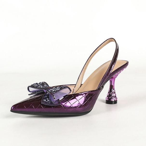 Cross-border Factory Specializes In Large-size European And American Style Violet Bow Pointed-toe Shiny Stiletto High_vogvips.com