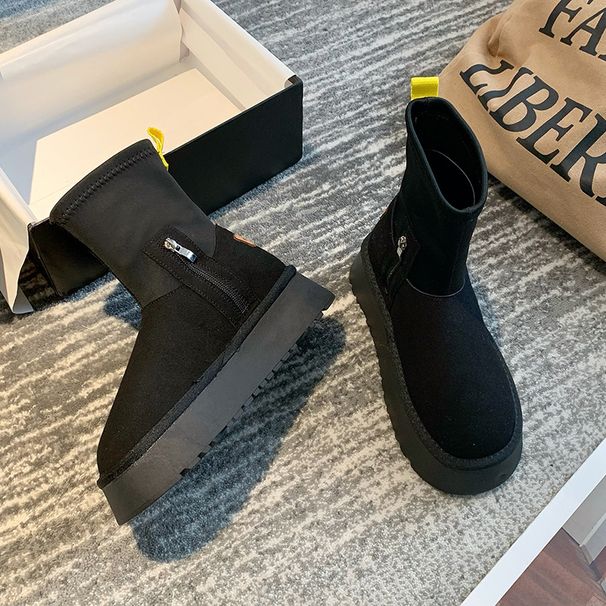 New Melard Sponge Cake Thick Bottom Genuine Leather Snow Cotton Shoe Women' Height Increaing Warm Elatic Pencil_vogvips.com