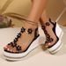 Foreign Trade Thick-Soled For Women 2025 Summer New Large Size Fashion Wedge Flower Rhinestone Fairy Beach Sandals_vogvips.com