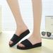 Summer Cool Slippers Women's Black Outer Wear Medium Heel One-word Drag New Non-slip Slope Heel Thick-soled Seaside Vacation Beach Shoes_vogvips.com