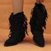 Retro Plus Size Suede Pointed Toe Fashion Boots For Women Tassel Wedge Heel Pleated Slouch Short Western Autumn_vogvips.com