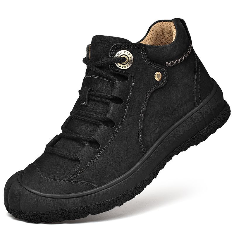 Men's Work Shoes Autumn And Winter Genuine Leather Mid-Top Shoes, Closed-Toe Anti-Kick Outdoor Casual Hiking Shoes, Larg_vogvips.com