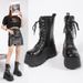 9cm Large Size 35-42 Solid Color British Style Martin New Mid-Calf Ultra High Heel Platform Thick Sole Leather_vogvips.com