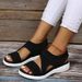 New Arrivalfashionplus Sizepure Color Elastic Slip-on Fish Mouth Wedge Heel Fly Woven Mesh Casual Sandals For Women_vogvips.com