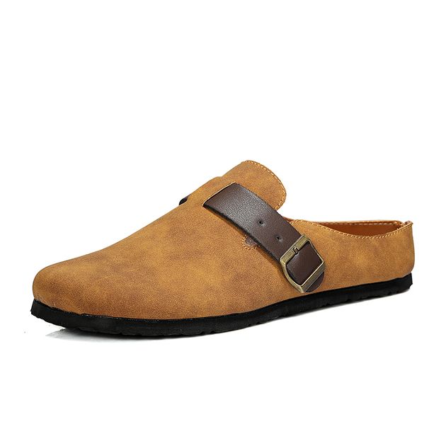 Comfortable Mens Slippers With Leather Upper Summer Casual Shoes Lightweight Breathable For Indoor Outdoor Use_vogvips.com