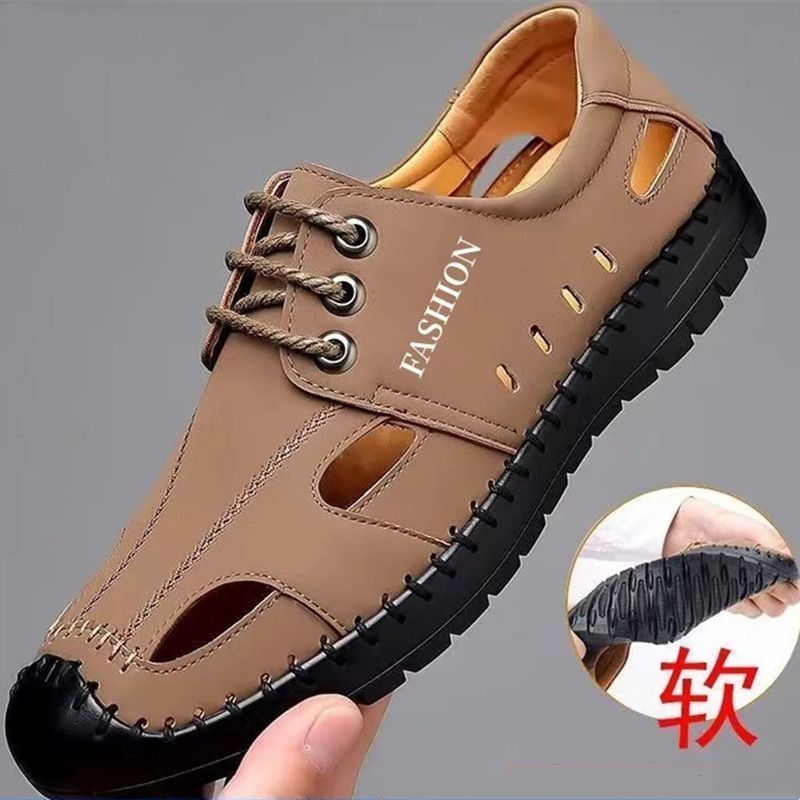 2025 New Men's Sandals Summer Breathable Casual Hollow Hole Leather Shoes For Men_vogvips.com