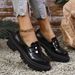 New Patent Leather Loafers Round Toe Mid Heel Retro European And American Large Size Fashion Casual Shoes_vogvips.com