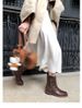 Grape Mom Same Style, Burke Road~ Leather V-mouth Western Boots Thick Heel Short Boots Women's Desert Boots 2025 Autumn And Winter_vogvips.com