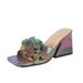 Rhinestone Flower Women's High Heeled Sandals, Square Toe, Open Toe, Chunky Heel, Fashionable Party Shoes With Skirts_vogvips.com