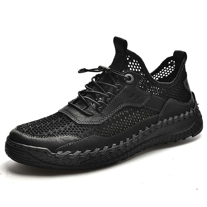 Men's Mesh Shoes Sizes 38-46, Summer Genuine Leather Breathable Hollow-Out Thick-Soled Non-Slip Sandals, Hole Shoes That_vogvips.com