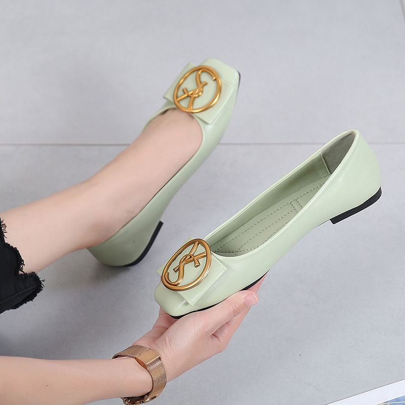 P7 Women Single Shoes Womens 2023 Spring And Autumn New Korean Version Comfortable Square Toe Shallow Mouth Peas Shoes Flat Women Shoes Grandma Shoes_vogvips.com