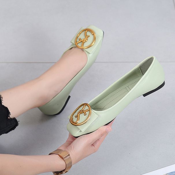 P7 Women Single Shoes Womens 2023 Spring And Autumn New Korean Version Comfortable Square Toe Shallow Mouth Peas Shoes Flat Women Shoes Grandma Shoes_vogvips.com
