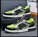 Men Black Fluorescent Green Color Block Skate Shoes Floral Printed Leather Lace Up Platform Casual Sneakers_vogvips.com