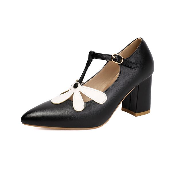 2026 Spring Autumn Women's Fashion High Heels Pointed Toe Floral T-Strap Pump, Comfortable Large Size 34-43 Office Shoes_vogvips.com