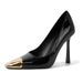 D-25 Yangshulin Black Patent Leather High-Heeled With Metal Tips For Women, 2025 Spring New Style, Thin Heel, Sexy_vogvips.com