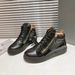 In Stock GZ94 Low High Top Shoes Cross-Border Zipper Women's Flat Round Toe Genuine Leather Comfortable Casual Sneakers_vogvips.com