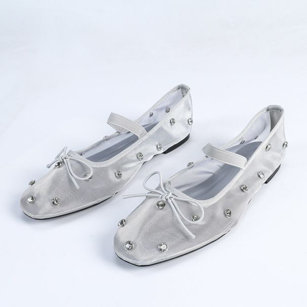 New Mesh Breathable Flat Flat Ballet Shoes Bow Rhinestones_vogvips.com