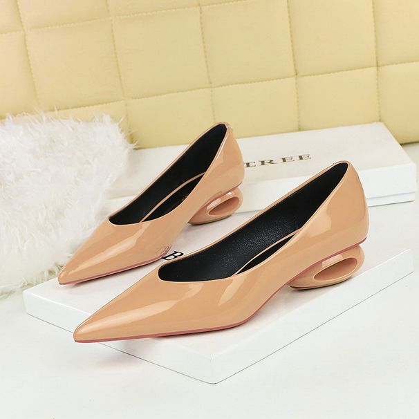 French Special-shaped Heel Patent Leather One-pedal Shallow-mouth Single Shoes Women's Comfortable Pointed Low-heeled Women's Shoes_vogvips.com