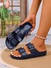 Women's Youth Mules New Summer Retro Casual Slip-On Shoes Eva One-Piece Double-Strap Half-Slip Flat Slippers With Adjustable Buckle_vogvips.com