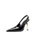 2026 Spring New Black Stiletto Heels With Thin Gold Straps, Pointed Toe Patent Leather Elegant Ankle Strap Sandals For_vogvips.com