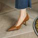 2023 Autumn New Patchwork Brown Shallow Mouth Single Shoes For Women French Pointed Toe Thin Heel Versatile Elegant High_vogvips.com