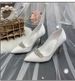 Women's White Satin Bridal Wedding Shoes Rhinestone Princess Small Size Bridesmaid Champagne Gold Dress Shoes_vogvips.com