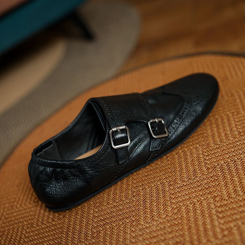 Genuine Leather Brogue Loafers For Women - Classic British Retro Flat Shoes With Round Toe & Comfortable Rubber Sole (Black/Brown)_vogvips.com
